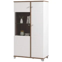 Vetrine > Dmora Vetrina Bianco Marrone Rovere Nodi 8 Ripiani Apertura Battente 78.5x40x200.5h cm, 2 Ante - Arentino Marrone, Bianco Rovere Nodi