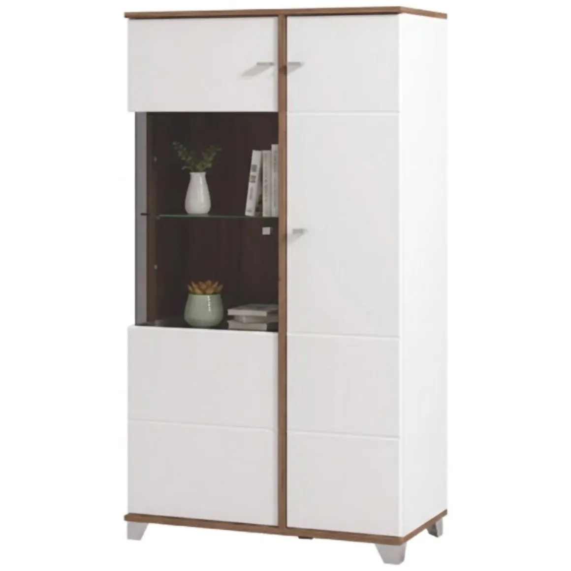 Vetrina Bianco Marrone Rovere Nodi 4 Ripiani Apertura Battente 78.5x40x143h cm, 2 Ante - Suello