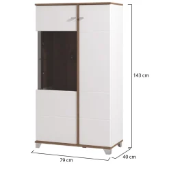 Vetrina Bianco Marrone Rovere Nodi 4 Ripiani Apertura Battente 78.5x40x143h cm, 2 Ante - Suello