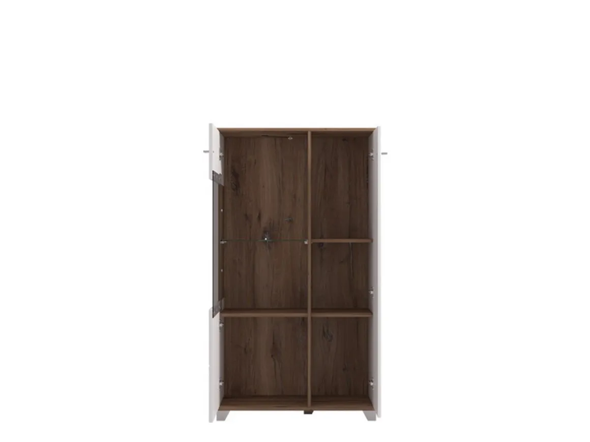 Vetrina Bianco Marrone Rovere Nodi 4 Ripiani Apertura Battente 78.5x40x143h cm, 2 Ante - Suello