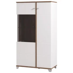 Vetrina Bianco Marrone Rovere Nodi 4 Ripiani Apertura Battente 78.5x40x143h cm, 2 Ante - Suello