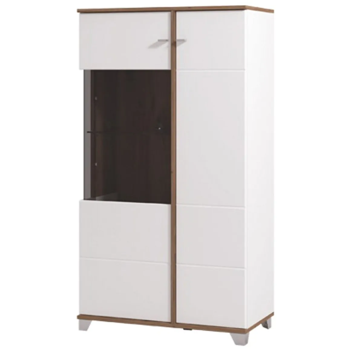 Vetrina Bianco Marrone Rovere Nodi 4 Ripiani Apertura Battente 78.5x40x143h cm, 2 Ante - Suello