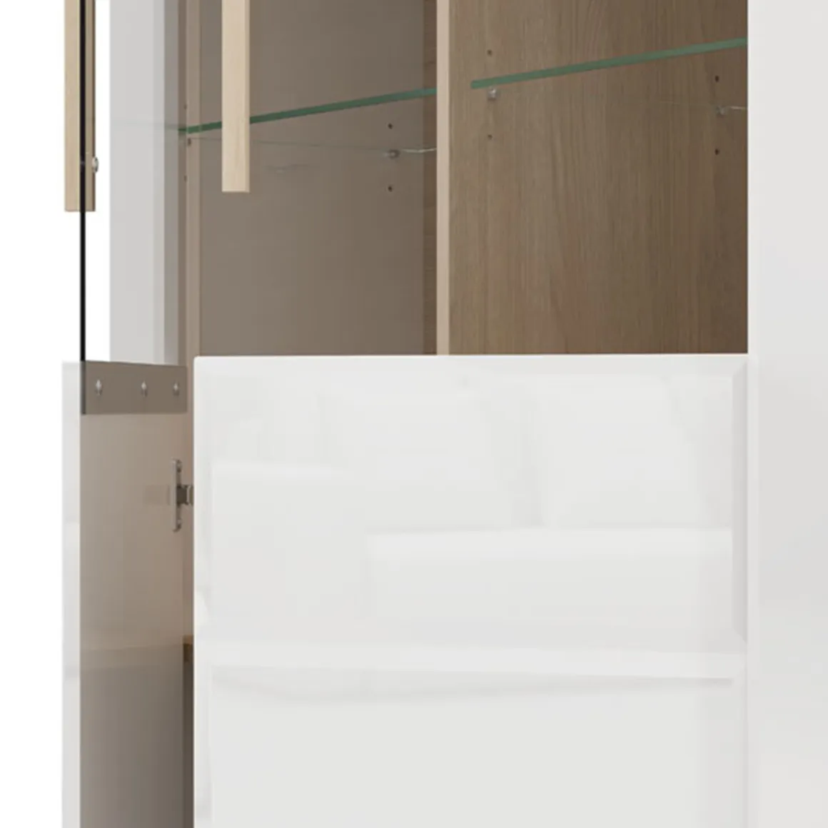 Vetrina Bianco Opaco Marrone Rovere 2 Ripiani 2 Ante 96x35x130h cm, Anta e Ripiani Dettaglio Vetro - Erto