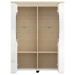 Vetrina Bianco Opaco Marrone Rovere 2 Ripiani 2 Ante 96x35x130h cm, Anta e Ripiani Dettaglio Vetro - Erto