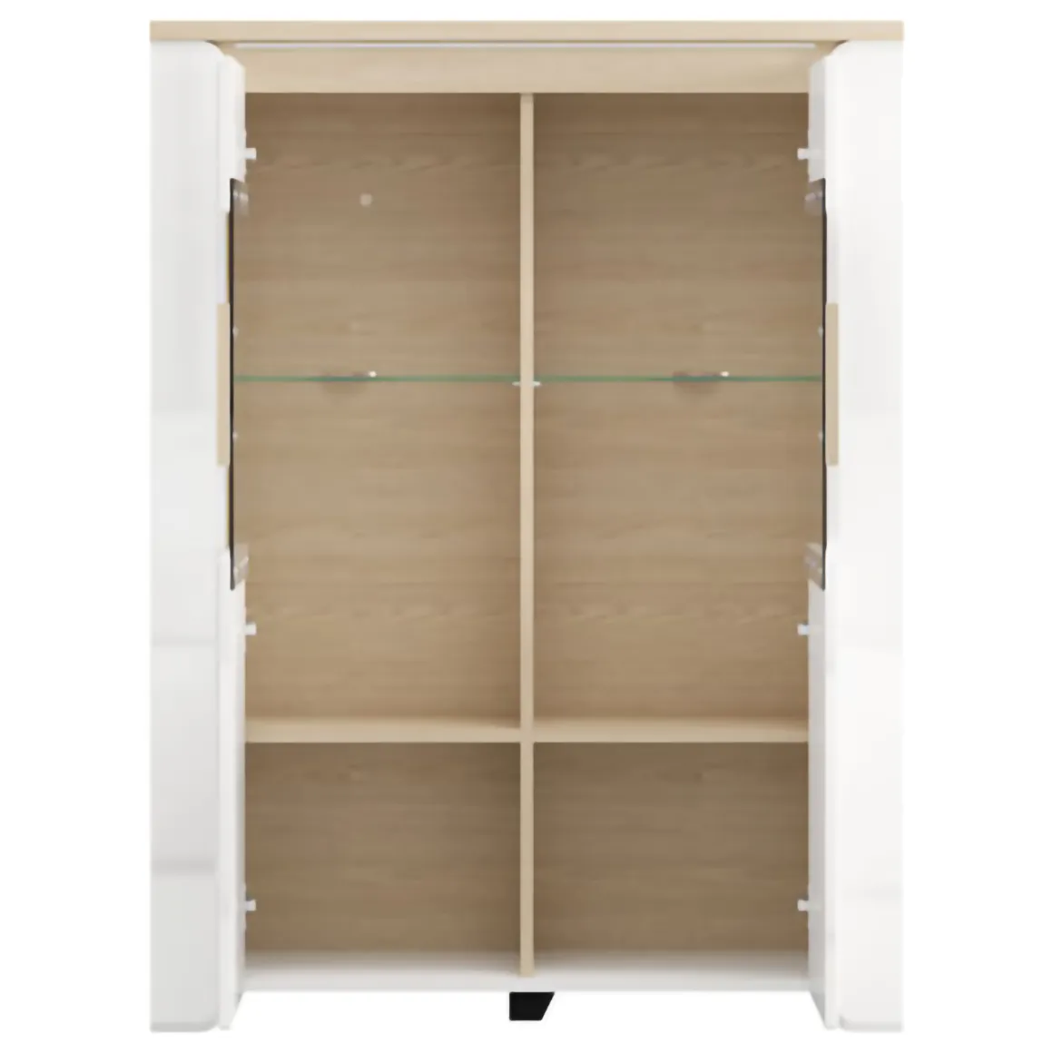 Vetrina Bianco Opaco Marrone Rovere 2 Ripiani 2 Ante 96x35x130h cm, Anta e Ripiani Dettaglio Vetro - Erto