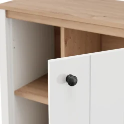 Vetrina Bianco Opaco Marrone Rovere Nodi 4 Ripiani Un'anta 73x34x118h cm, con Piedini - Galdo