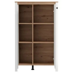 Vetrina Bianco Opaco Marrone Rovere Nodi 4 Ripiani Un'anta 73x34x118h cm, con Piedini - Galdo