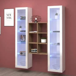 Vetrina Bianco 12 Ripiani 2 Ante 40x30x180h cm, 16 Vani - Gadoni