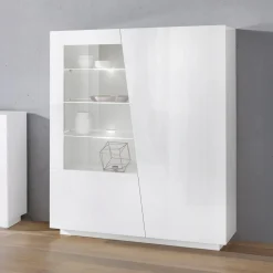 Vetrina Bianco 7 Ripiani 2 Ante 120x43x146h cm, 9 Vani - Montano