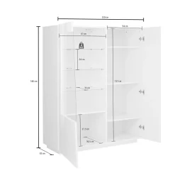 Vetrina Bianco 7 Ripiani 2 Ante 120x43x146h cm, 9 Vani - Montano