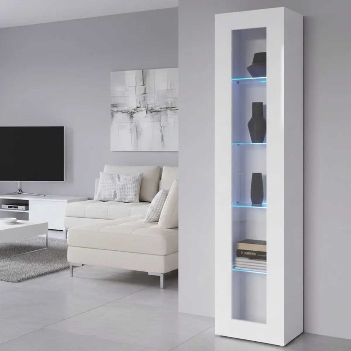 Vetrine > Dmora Vetrina 4 Ripiani Un'anta 40x30x180h cm, 5 Vani - Arnika Bianco