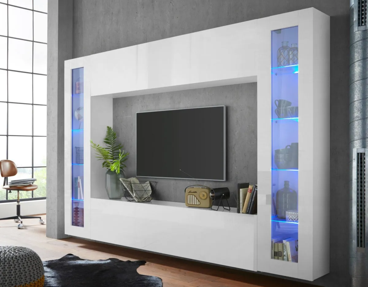 Vetrine > Dmora Vetrina 4 Ripiani Un'anta 40x30x180h cm, 5 Vani - Arnika Bianco