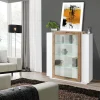 Vetrina Dlamagn, cm 120x45h115, Bianco lucido e Acero