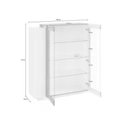 Vetrina Dlamagn, cm 120x45h115, Bianco lucido e Acero