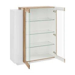 Vetrina Dlamagn, cm 120x45h115, Bianco lucido e Acero