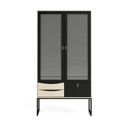 Vetrine > Dmora Vetrina Fabiola, Credenza espositiva, Vetrinetta multiuso, Madia da soggiorno, 40x99 h189 cm, Nero e Quercia Marrone, Nero Quercia