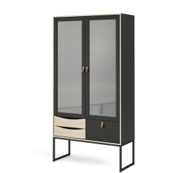Vetrine > Dmora Vetrina Fabiola, Credenza espositiva, Vetrinetta multiuso, Madia da soggiorno, 40x99 h189 cm, Nero e Quercia Marrone, Nero Quercia