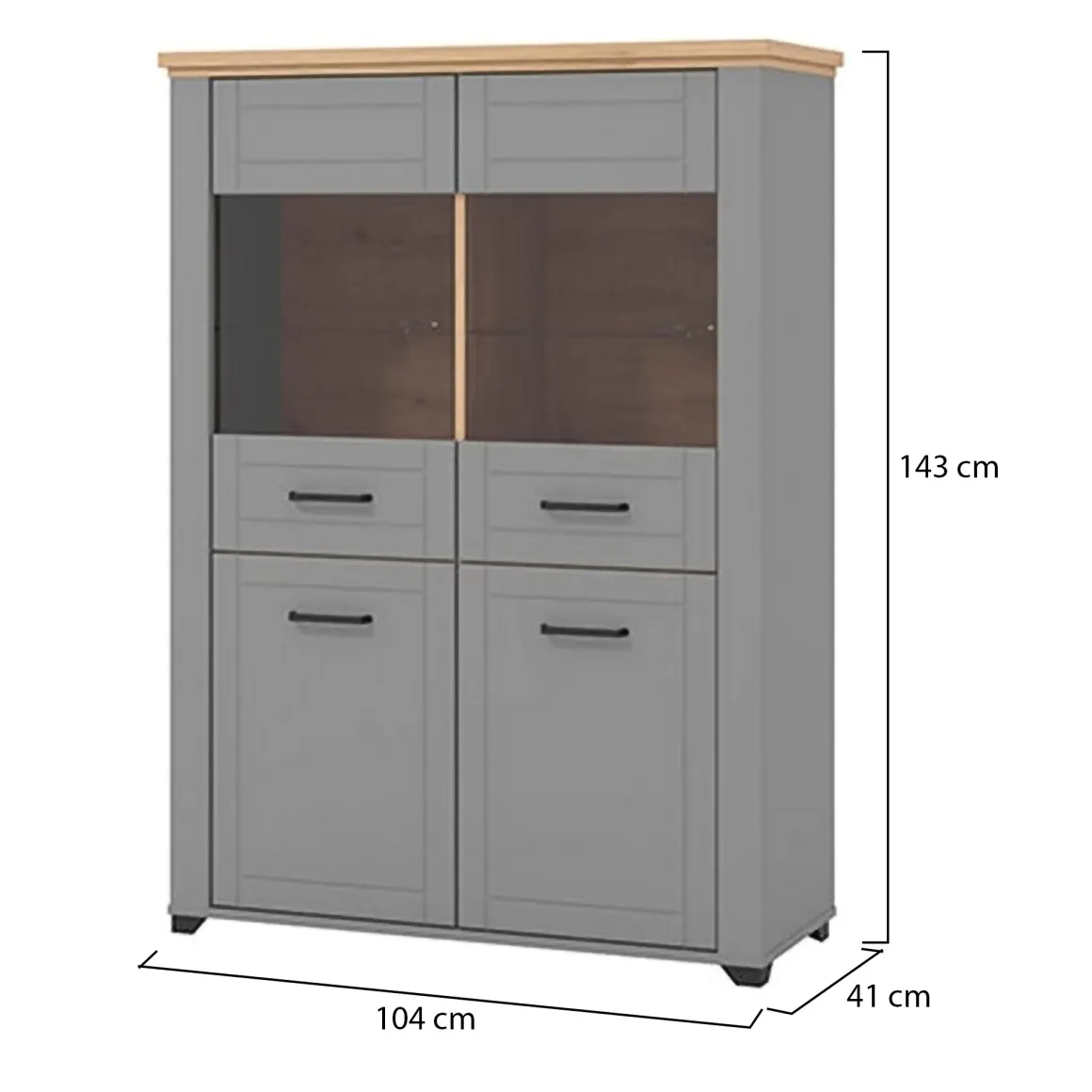 Vetrina Grigio Marrone 6 Ripiani 4 Ante 103.5x41x143h cm, 8 Vani - Sarconi