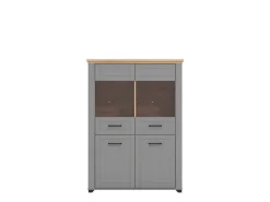 Vetrina Grigio Marrone 6 Ripiani 4 Ante 103.5x41x143h cm, 8 Vani - Sarconi