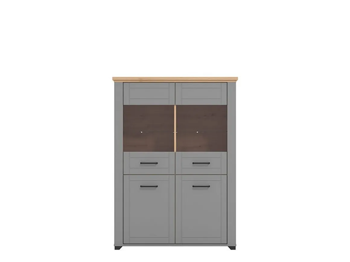 Vetrina Grigio Marrone 6 Ripiani 4 Ante 103.5x41x143h cm, 8 Vani - Sarconi