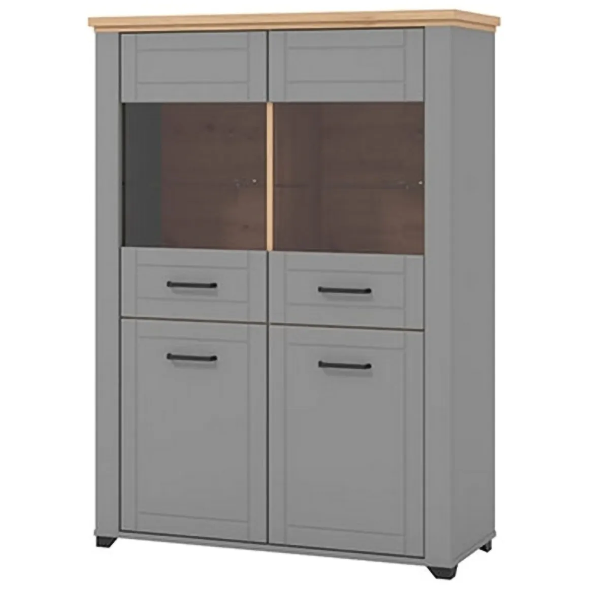 Vetrina Grigio Marrone 6 Ripiani 4 Ante 103.5x41x143h cm, 8 Vani - Sarconi