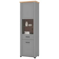 Vetrine > Dmora Vetrina Grigio Marrone Rovere Nodi 4 Ripiani Apertura Battente 60.5x41x194.5h cm, 2 Ante - Piscinas Marrone, Grigio Rovere Nodi