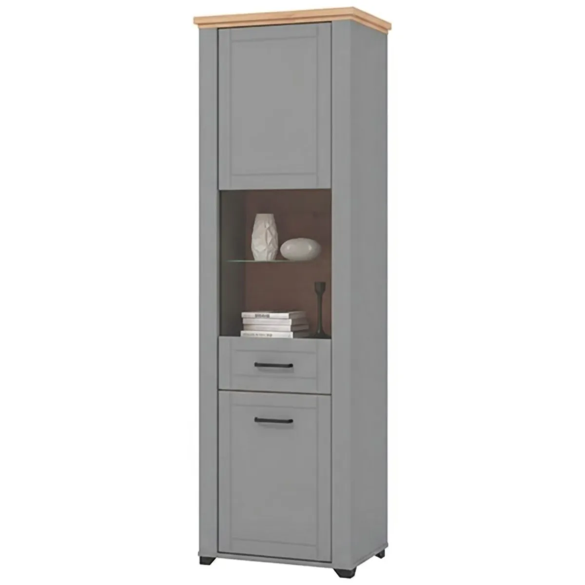 Vetrine > Dmora Vetrina Grigio Marrone Rovere Nodi 4 Ripiani Apertura Battente 60.5x41x194.5h cm, 2 Ante - Piscinas Marrone, Grigio Rovere Nodi