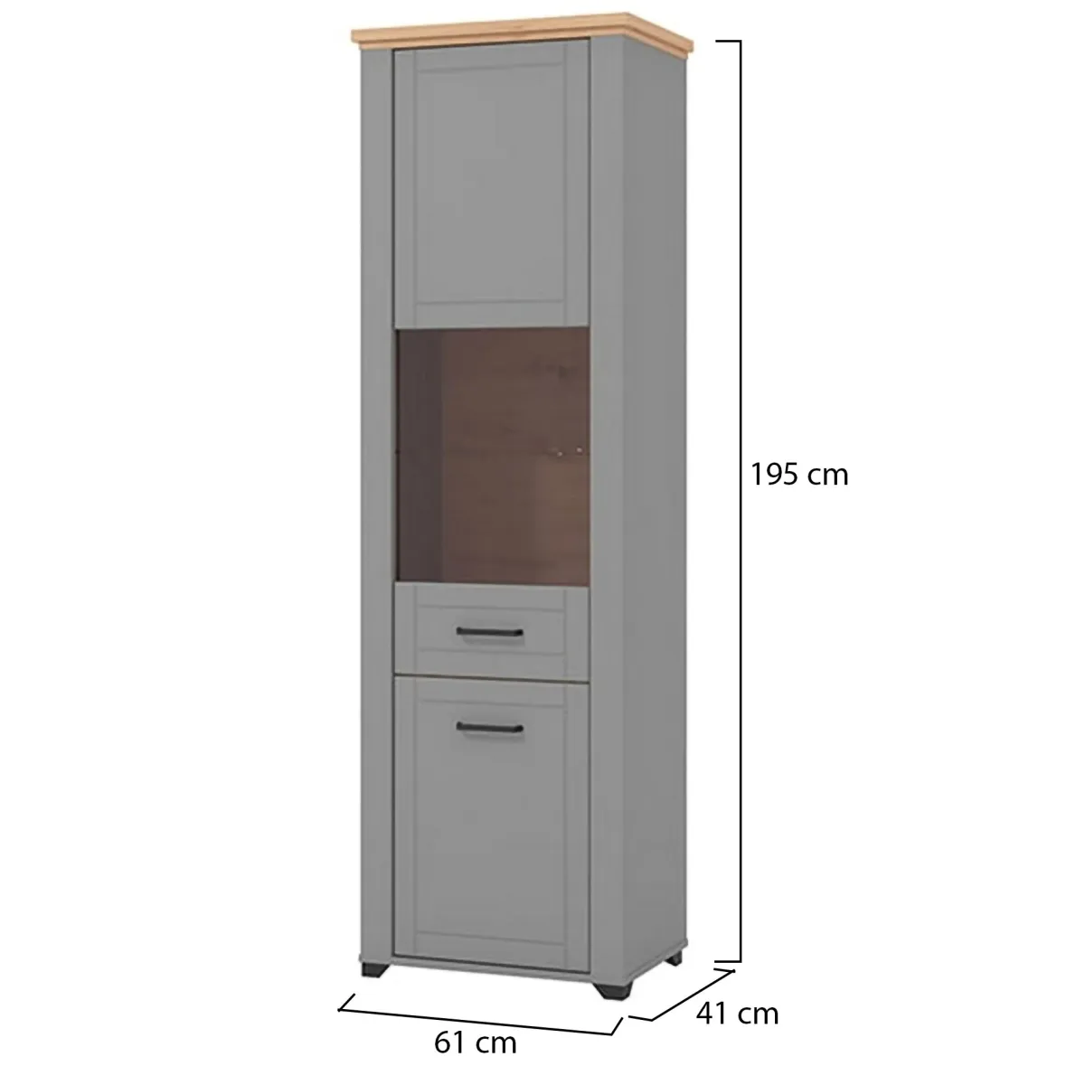 Vetrine > Dmora Vetrina Grigio Marrone Rovere Nodi 4 Ripiani Apertura Battente 60.5x41x194.5h cm, 2 Ante - Piscinas Marrone, Grigio Rovere Nodi