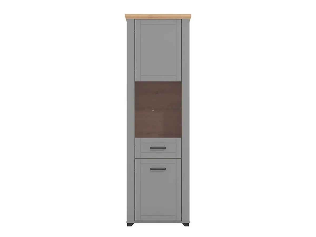 Vetrine > Dmora Vetrina Grigio Marrone Rovere Nodi 4 Ripiani Apertura Battente 60.5x41x194.5h cm, 2 Ante - Piscinas Marrone, Grigio Rovere Nodi