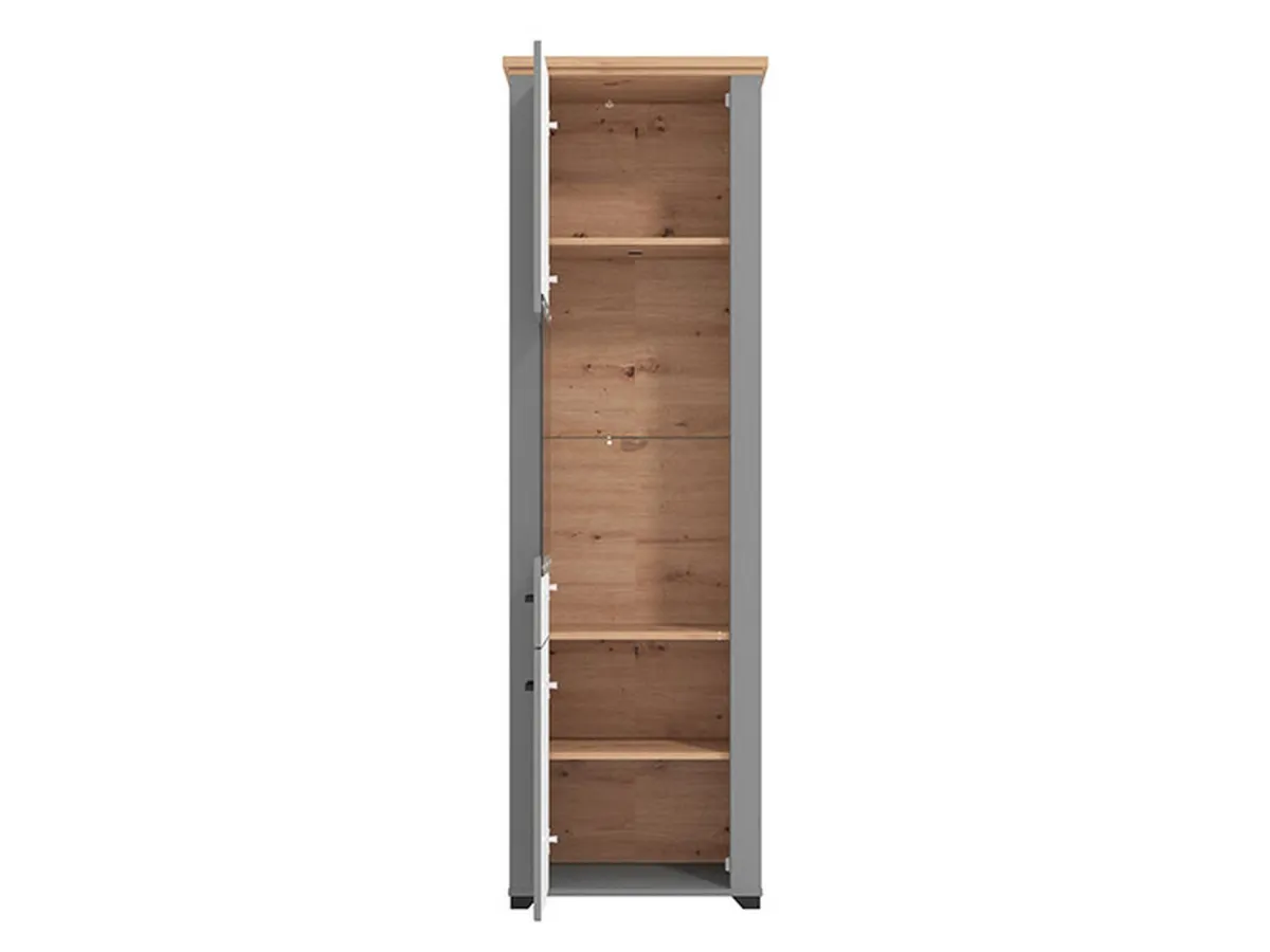 Vetrine > Dmora Vetrina Grigio Marrone Rovere Nodi 4 Ripiani Apertura Battente 60.5x41x194.5h cm, 2 Ante - Piscinas Marrone, Grigio Rovere Nodi
