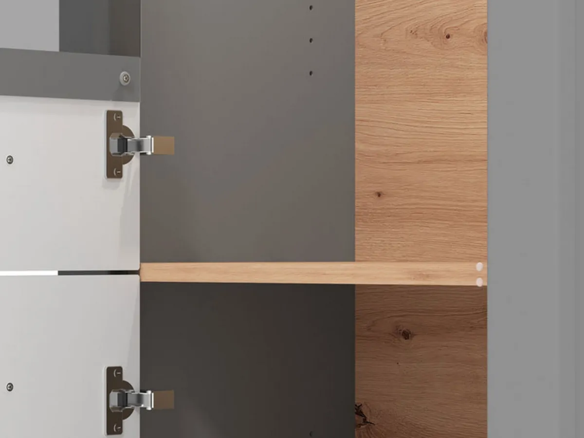 Vetrine > Dmora Vetrina Grigio Marrone Rovere Nodi 4 Ripiani Apertura Battente 60.5x41x194.5h cm, 2 Ante - Piscinas Marrone, Grigio Rovere Nodi