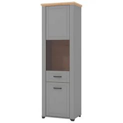 Vetrine > Dmora Vetrina Grigio Marrone Rovere Nodi 4 Ripiani Apertura Battente 60.5x41x194.5h cm, 2 Ante - Piscinas Marrone, Grigio Rovere Nodi