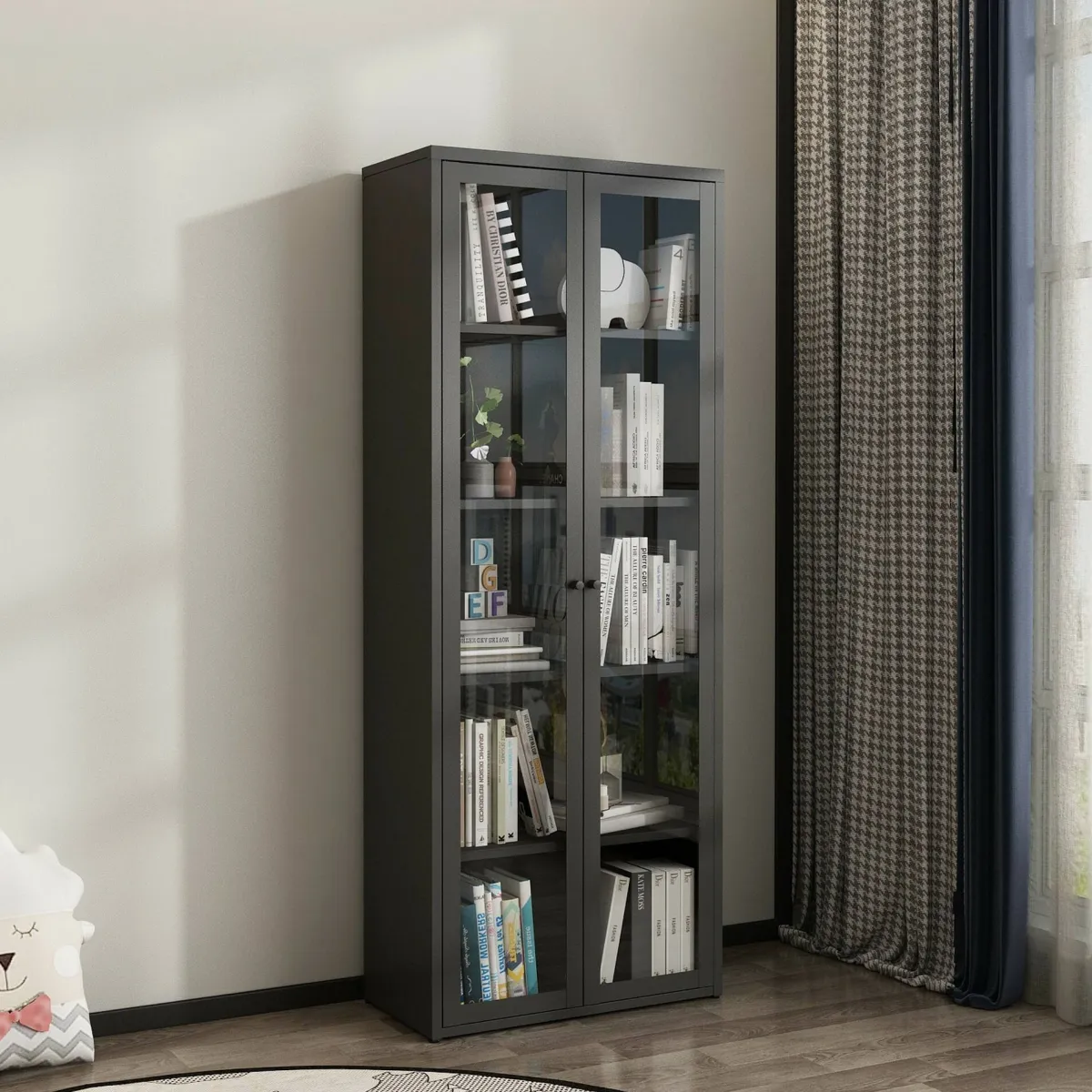 Vetrine > Dmora Vetrina in metallo 2 ante 70x35x180h cm ardesia - Izano Grigio Ardesia