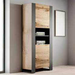 Vetrina Manerbio, 65x40 h171 cm, Rovere Nodi e Antracite