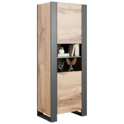 Vetrina Manerbio, 65x40 h171 cm, Rovere Nodi e Antracite