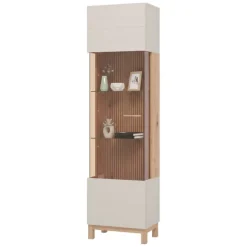 Vetrina Marrone Beige Rovere Nodi 4 Ripiani Apertura Battente 51.5x35x191.5h cm, Un'anta - Usseaux