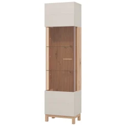 Vetrina Marrone Beige Rovere Nodi 4 Ripiani Apertura Battente 51.5x35x191.5h cm, Un'anta - Usseaux