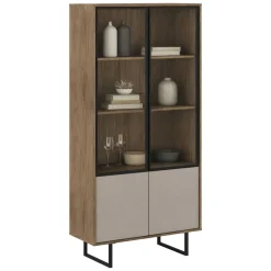 Vetrine > Dmora Vetrina Marrone Noce Beige 3 Ripiani 2 Ante 190x40x90h cm, Anta Dettaglio Vetro - Agro Beige, Marrone Noce