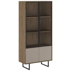 Vetrine > Dmora Vetrina Marrone Noce Beige 3 Ripiani 2 Ante 190x40x90h cm, Anta Dettaglio Vetro - Agro Beige, Marrone Noce