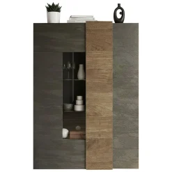 Vetrine > Dmora Vetrina Marrone Noce Marrone Rovere 8 Ripiani 2 Ante 121x44x169h cm, Apertura Standard - Valdagno Marrone Rovere, Marrone Noce