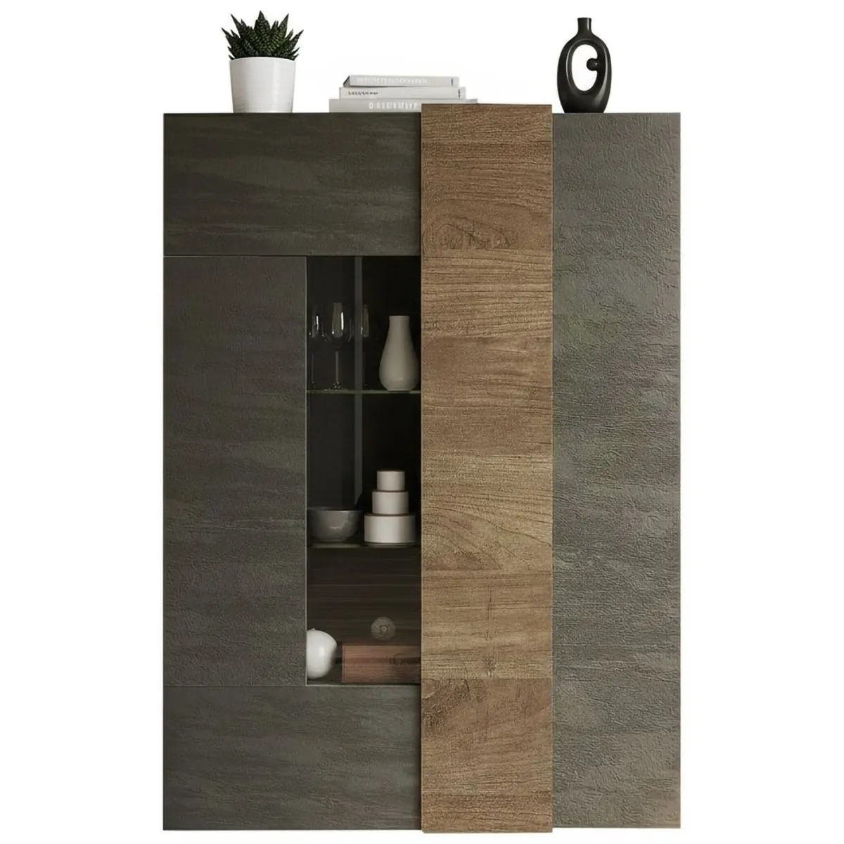 Vetrine > Dmora Vetrina Marrone Noce Marrone Rovere 8 Ripiani 2 Ante 121x44x169h cm, Apertura Standard - Valdagno Marrone Rovere, Marrone Noce