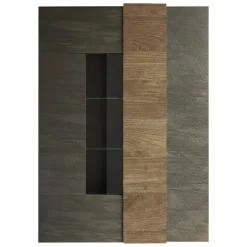 Vetrine > Dmora Vetrina Marrone Noce Marrone Rovere 8 Ripiani 2 Ante 121x44x169h cm, Apertura Standard - Valdagno Marrone Rovere, Marrone Noce