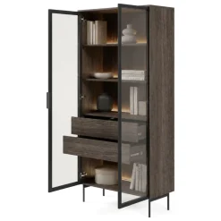 Vetrine > Dmora Vetrina Marrone Noce Trasparente 8 Ripiani 2 Ante 94x40x196h cm, con led - Katiso Trasparente, Marrone Noce