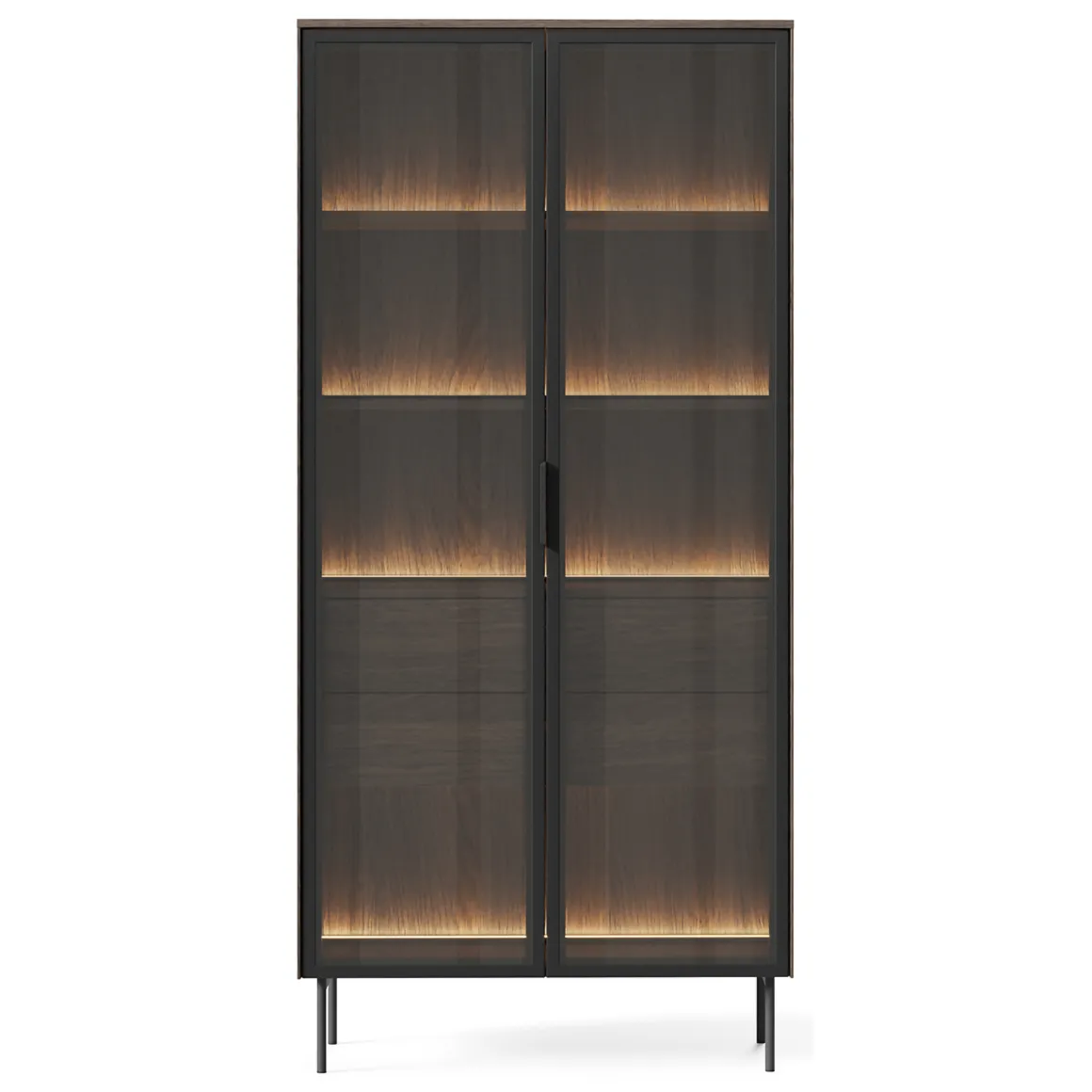Vetrina Marrone Noce Trasparente 4 Ripiani 2 Cassetti 92x39x195h cm, 2 Ante - Lafafasa