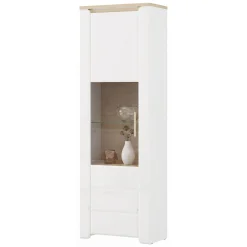 Vetrina Marrone Rovere Bianco Opaco 5 Ripiani Un'anta 64x35x194h cm, Anta e Ripiano Dettaglio Vetro - Cibiana