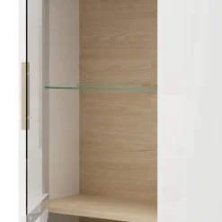 Vetrina Marrone Rovere Bianco Opaco 5 Ripiani Un'anta 64x35x194h cm, Anta e Ripiano Dettaglio Vetro - Cibiana