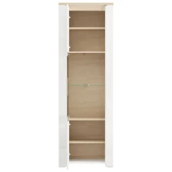 Vetrina Marrone Rovere Bianco Opaco 5 Ripiani Un'anta 64x35x194h cm, Anta e Ripiano Dettaglio Vetro - Cibiana