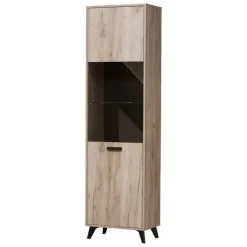 Vetrine > Dmora Vetrina Marrone Rovere Chiaro Nero 4 Ripiani Apertura Battente 53.5x33x191.5h cm, Un'anta - Raggiolo Nero, Marrone Rovere chiaro