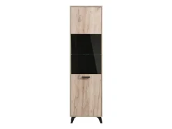 Vetrine > Dmora Vetrina Marrone Rovere Chiaro Nero 4 Ripiani Apertura Battente 53.5x33x191.5h cm, Un'anta - Raggiolo Nero, Marrone Rovere chiaro