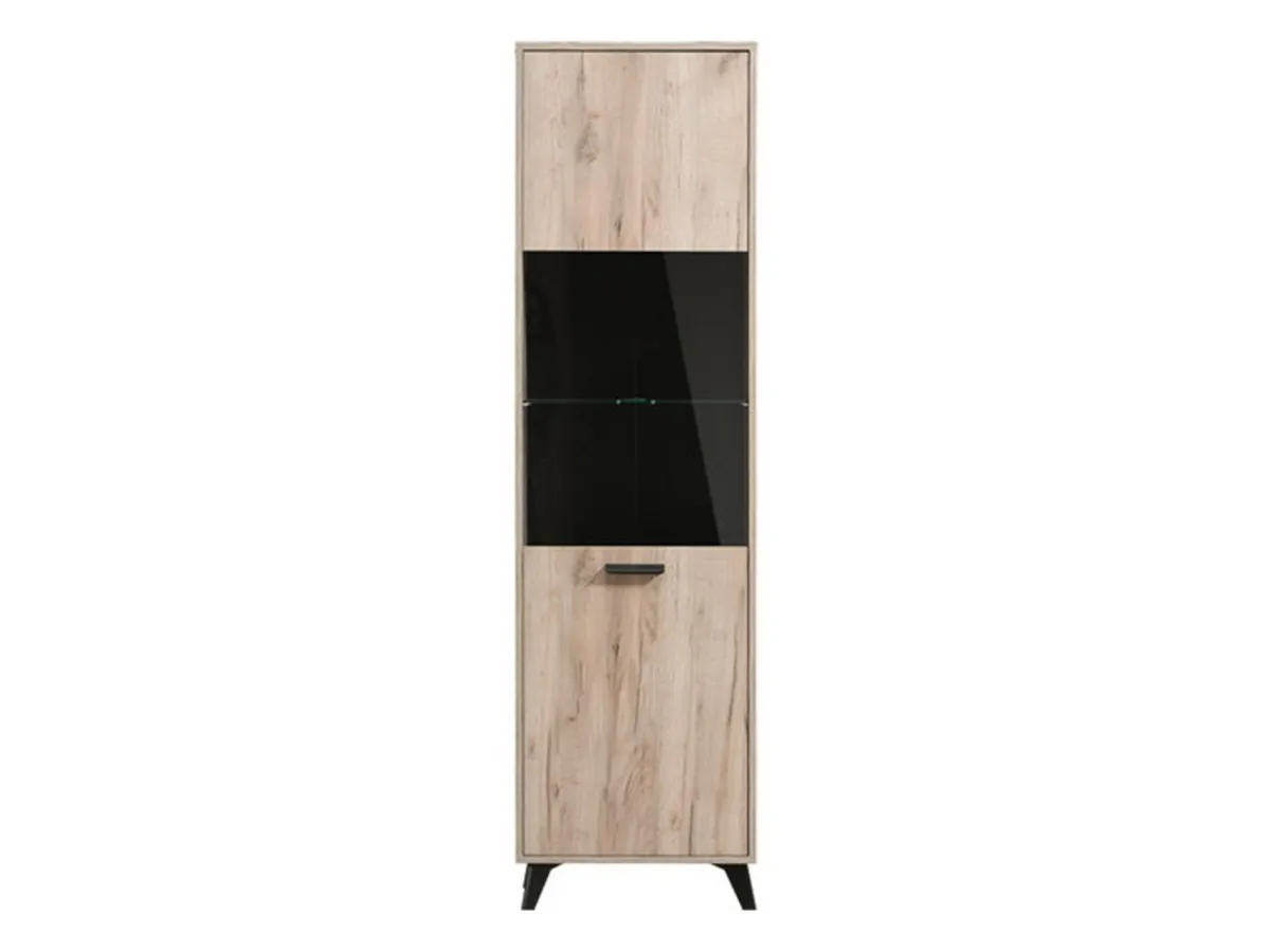 Vetrine > Dmora Vetrina Marrone Rovere Chiaro Nero 4 Ripiani Apertura Battente 53.5x33x191.5h cm, Un'anta - Raggiolo Nero, Marrone Rovere chiaro